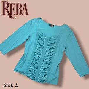 Reba Women's Teal Ruched Front Elbow Sleeve Top